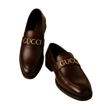 Nalain Trading – Men’s Brown Leather Loafers with Gucci Style Gold Detailing