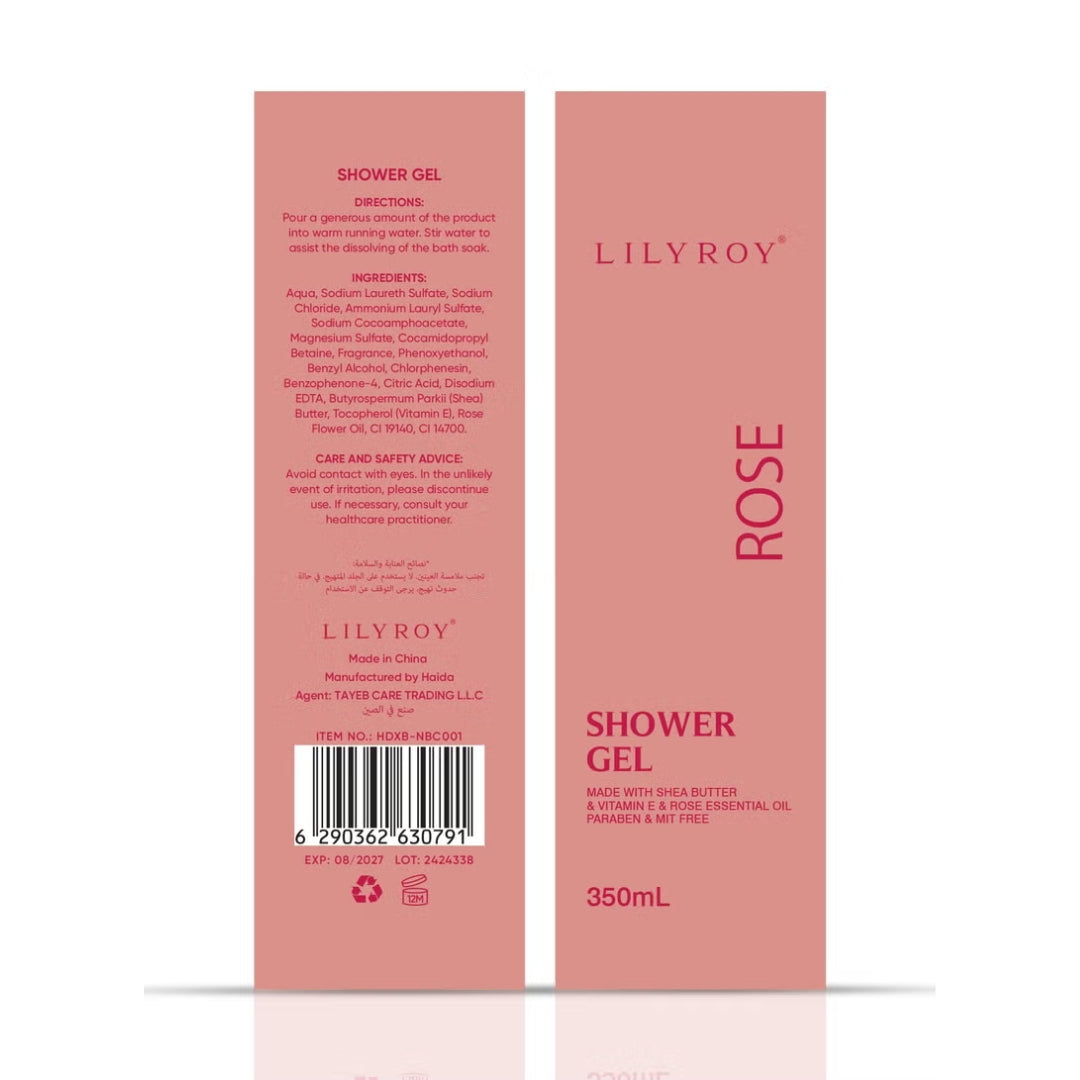 Rose Shower Gel – With Shea Butter, Vitamin E & Rose Essential Oil | Paraben & MIT Free | LILY ROY (409.2g)