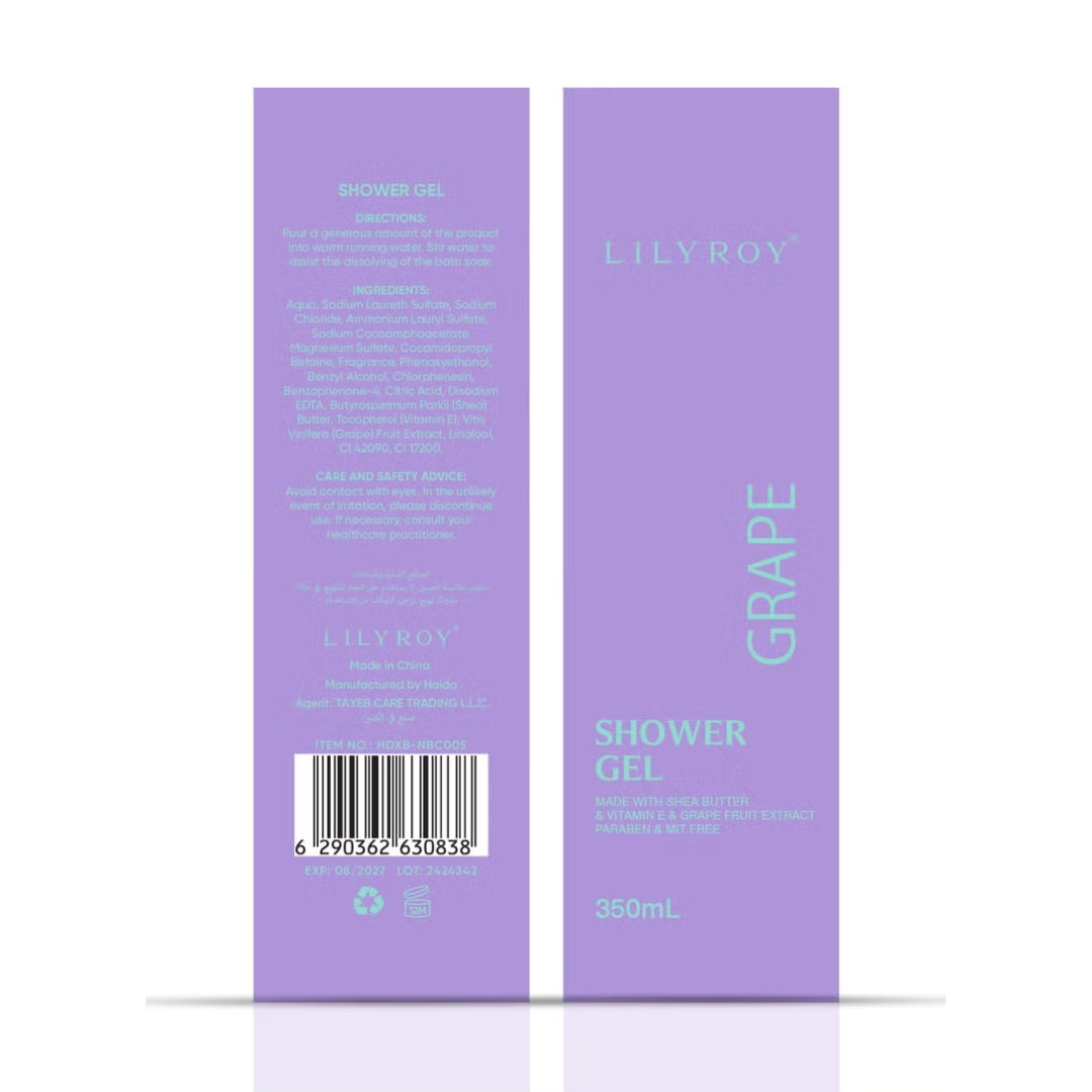 Grape Shower Gel β With Shea Butter, Vitamin E & Grapefruit Extract | Paraben & MIT Free | LILY ROY (409.2g)