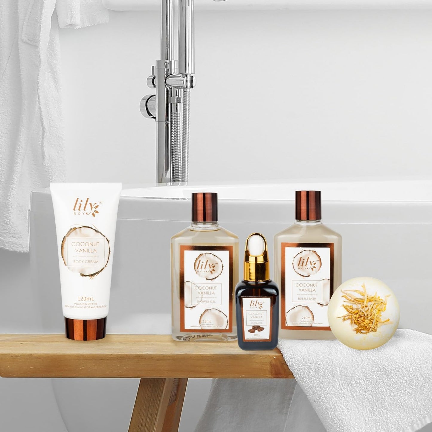 LILY ROY Coconut Vanilla Bath Gift Set – 17 PCS Spa Basket for Women