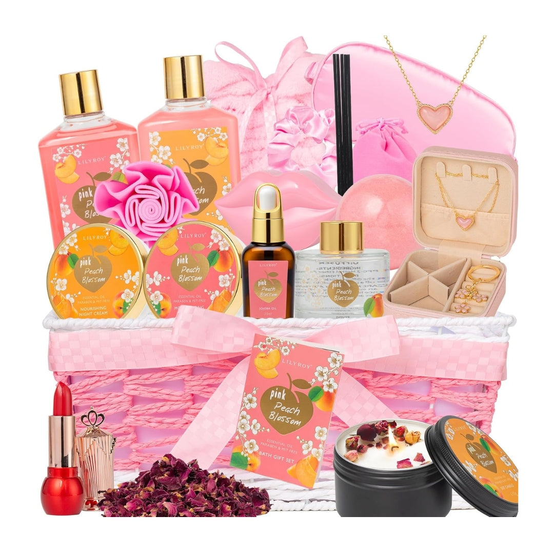 LILY ROY Luxury Mother's Day Gift for Mom – 21-Piece Premium Bath & Body Spa Gift Set with Necklace, Keychain & More