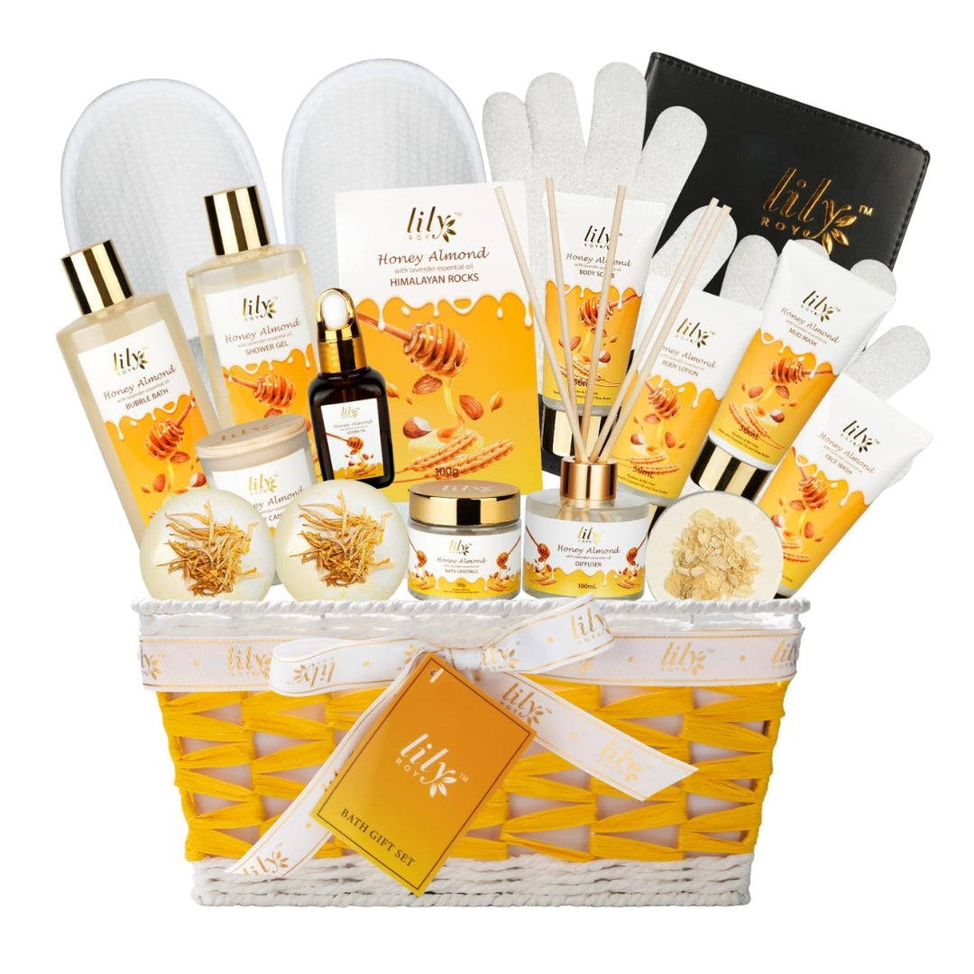 LILY ROY Spa Gift Baskets Set – 18-Piece Bath & Body Gift Set for Women & Men