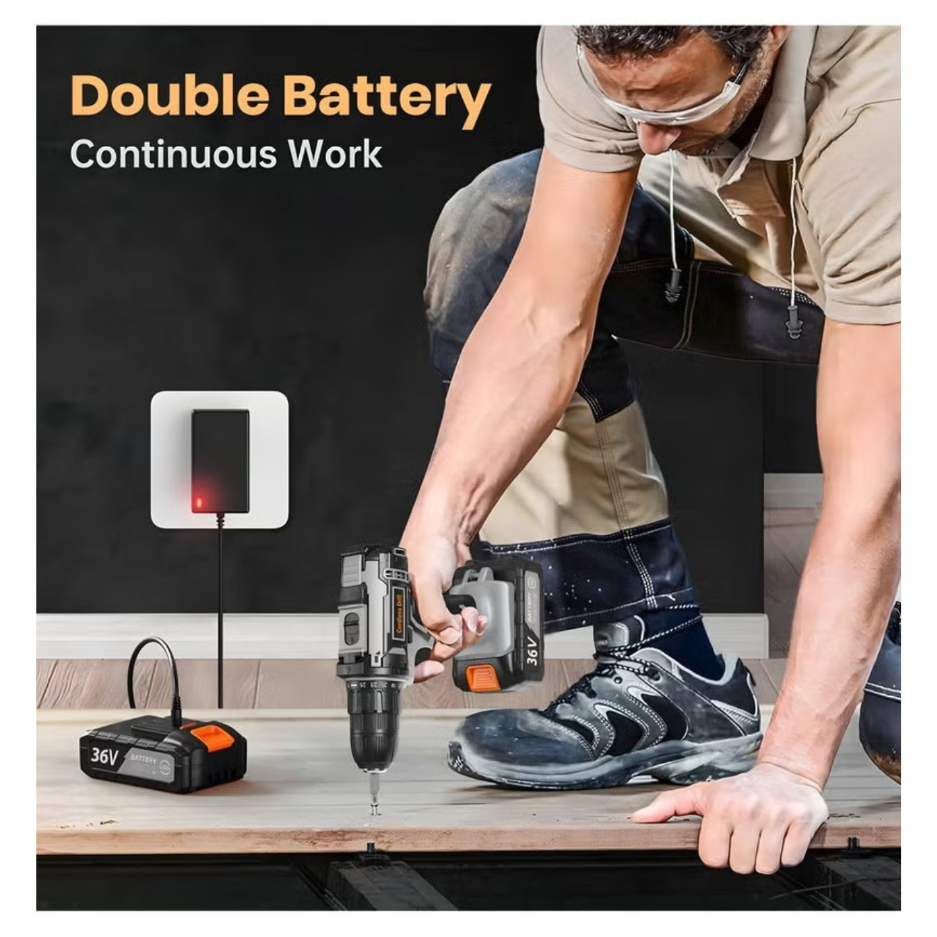 BOSS 36V Cordless Electric Drill with 2 x 2.0Ah Batteries – 42Nm Torque, 25+1 Settings, 2-Speed Power Driver with LED Light