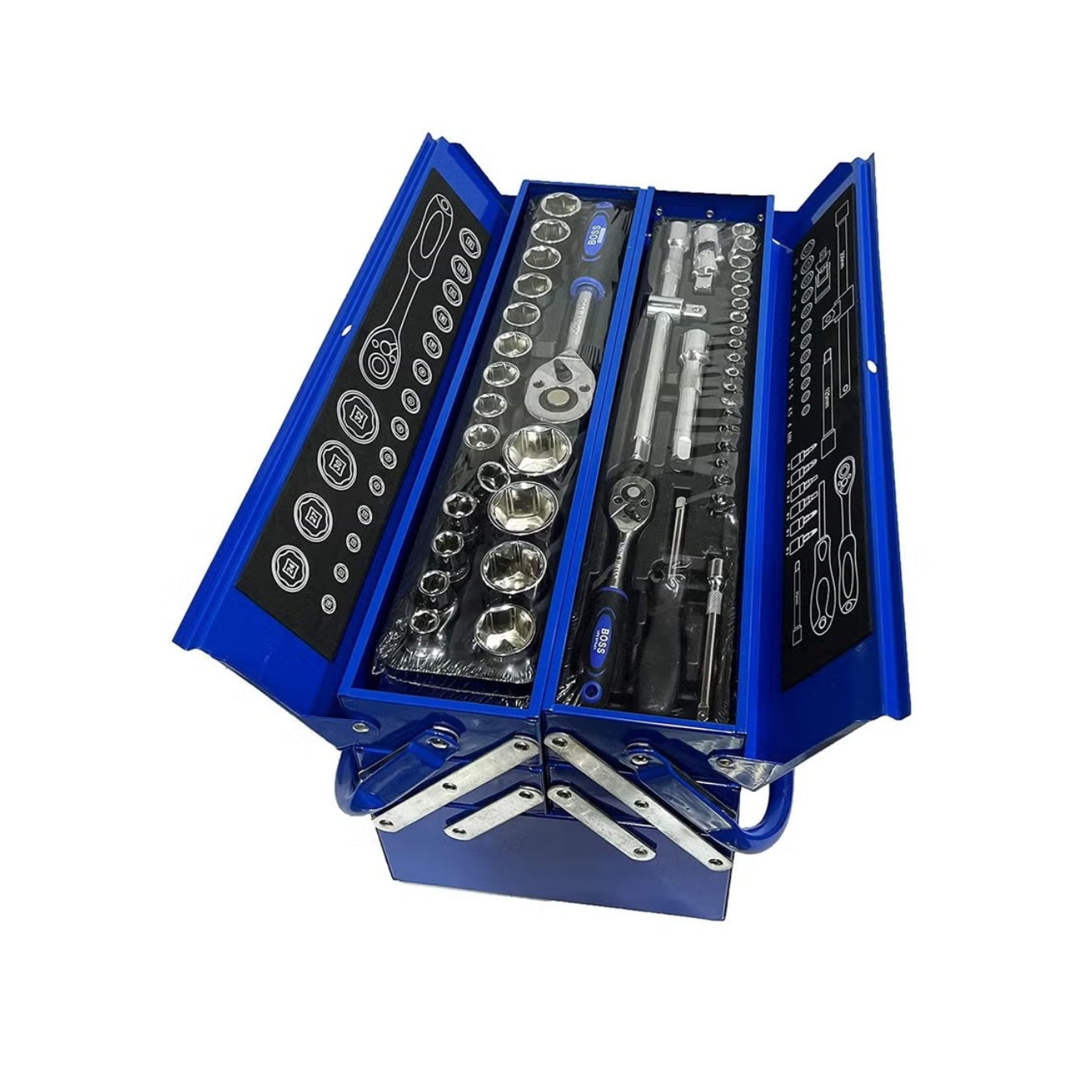 BOSS LIFE STYLE 85-Piece Socket & Wrench Set with Metal Toolbox – 1/2" & 1/4" Drive for Home & Professional Use (Model BNSSR085)**