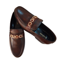 Nalain Trading – Men’s Brown Leather Loafers with Gucci Style Gold Detailing