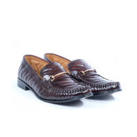 Nalain Trading Men’s Premium Brown Genuine Leather Loafers – Slip-On Dress Shoes with Gold Buckle Detailing