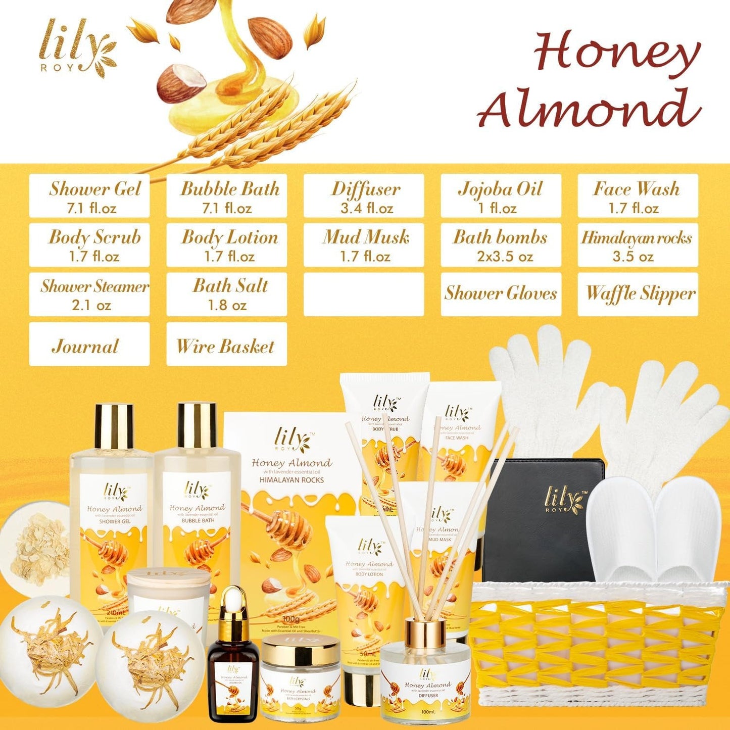 LILY ROY Spa Gift Baskets Set – 18-Piece Bath & Body Gift Set for Women & Men