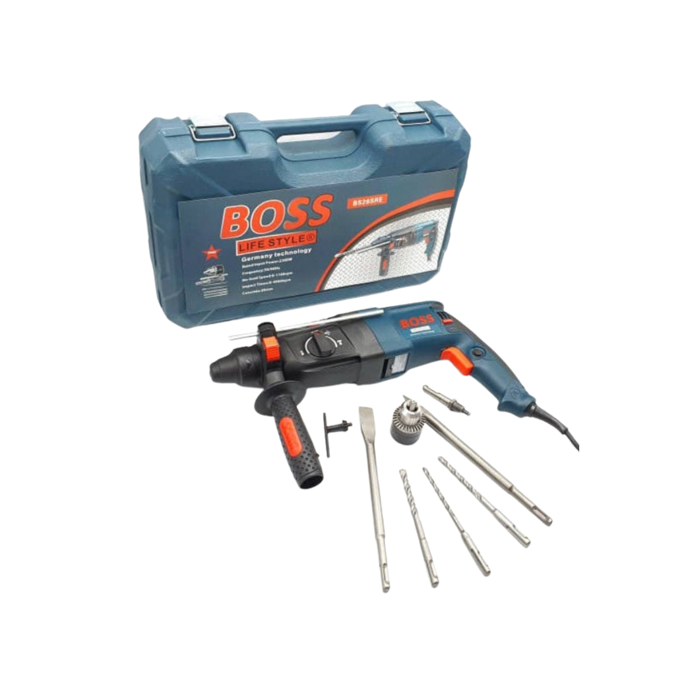 BOSS 800W Rotary Hammer Drill – 26mm SDS-Plus | 3 Modes (Drill, Hammer, Chisel) | 360° Auxiliary Handle | Concrete & Masonry Power Tool with Carrying Case