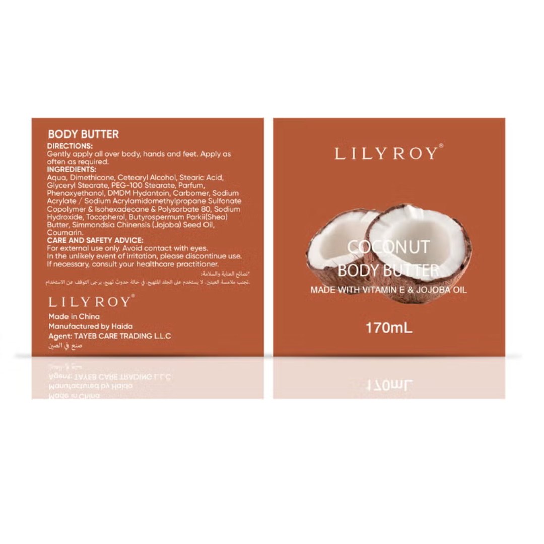 Coconut Body Butter – With Vitamin E & Jojoba Oil | LILY ROY (219.6g)