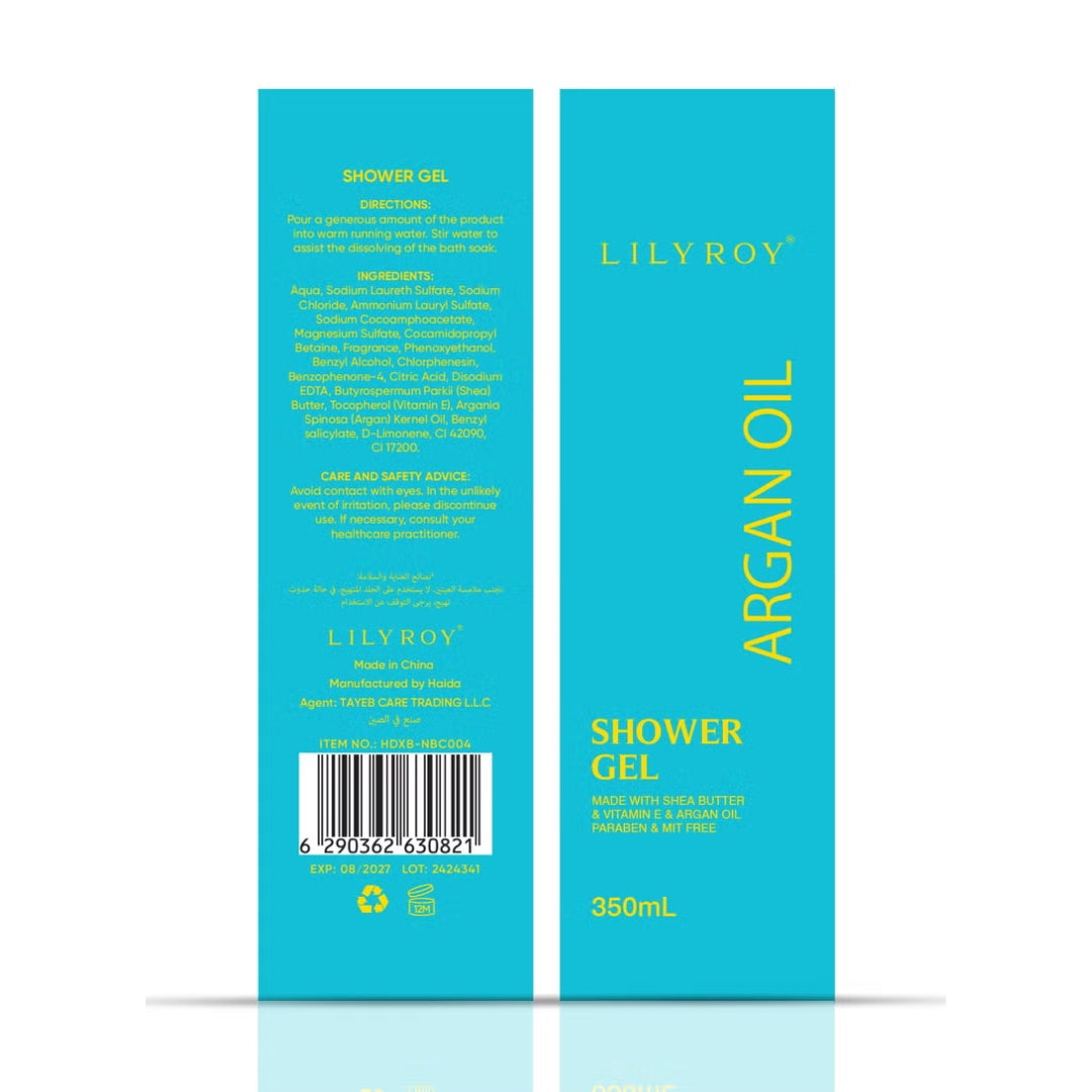 Argan Oil Shower Gel – With Shea Butter, Vitamin E & Argan Oil | Paraben & MIT Free | LILY ROY (409.2g)